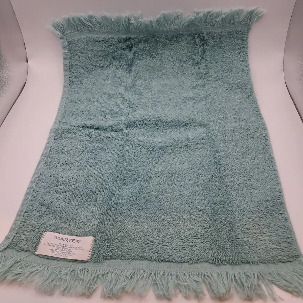 Martex Westpoint Pepperell USA Aqua Hand Towels (3) Butterfly Applique Fringes